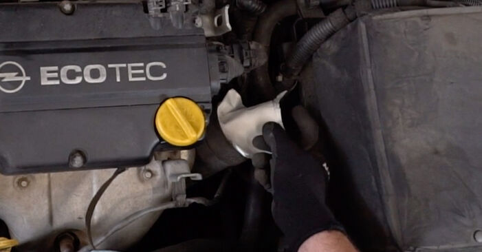 Wie kompliziert ist es, selbst zu reparieren: Ölfilter am Opel Tigra Twintop 1.4 (R97) 2010 ersetzen – Laden Sie sich illustrierte Wegleitungen herunter
