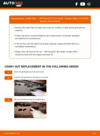 How to carry out replacement: Pollen Filter 2.0 TSI VW PASSAT Kasten/Kombi (365)