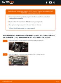 How to carry out replacement: Wiper Blades 1.4 16V (F08, F48) Opel Astra G Classic