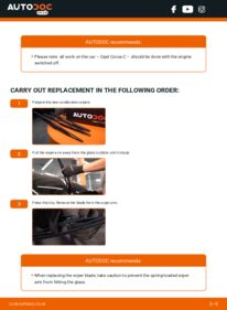How to carry out replacement: Wiper Blades 1.2 (F08, F68) Opel Corsa C