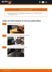 How to carry out replacement: Wiper Blades 1.2 RENAULT MODUS / GRAND MODUS (F/JP0_)