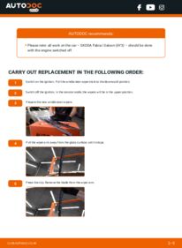 How to carry out replacement: Wiper Blades 1.4 16V Skoda Fabia 6y Saloon