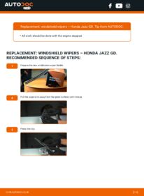 How to carry out replacement: Wiper Blades 1.3 iDSi (GD1) Honda Jazz GD