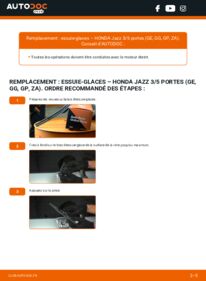 Comment effectuer un remplacement de Essuie-glace 1.3 i (GE6, GG3, GG6) Honda Jazz 3