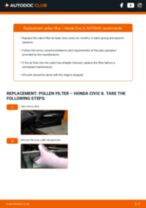 Online manual on changing AC filter yourself on HONDA CIVIC VIII Hatchback (FN, FK)