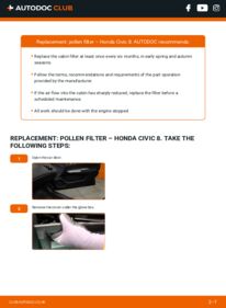 How to carry out replacement: Pollen Filter 1.8 (FN1, FK2) Honda Civic Mk8