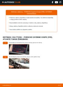 Kaip atlikti keitimą: PORSCHE Cayenne Coupe (9YB) 3.0 AWD (9YBAA1) Valytuvo gumelė