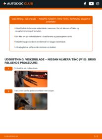 Hvordan man udfører udskiftning af: Viskerblade på 1.8 Nissan Almera Tino