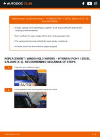 How to carry out replacement: Wiper Blades 1.5 i HYUNDAI PONY / EXCEL Saloon (X-2)