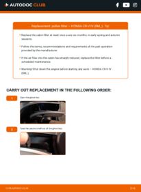 How to carry out replacement: Pollen Filter 2.2 i-DTEC AWD (RE6) Honda CR-V IV