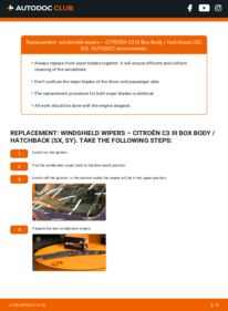 How to carry out replacement: Wiper Blades PureTech 82 CITROËN C3 III Kasten / Schrägheck (SX, SY)