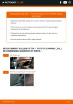 Step by step PDF-tutorial on Pollen Filter TOYOTA ALPHARD (ATH1_, MNH1_, ANH1_) replacement