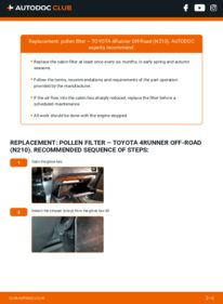 How to carry out replacement: Pollen Filter 4.0 4WD (GRN215) Toyota 4runner UZN210