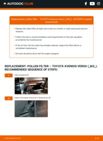 How to carry out replacement: Pollen Filter 2.0 D (CLM20_) Toyota Avensis Verso M2