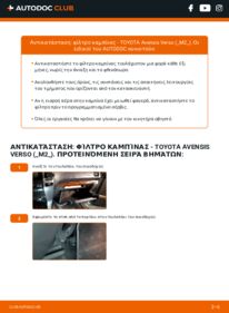Πώς να πραγματοποιήσετε αντικατάσταση: Φίλτρο αέρα εσωτερικού χώρου na Avensis Verso (M2) 2.0 D (CLM20_)