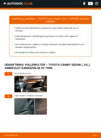 Hvordan man udfører udskiftning af: Pollenfilter på 2.4 (ACV30, ACV36) TOYOTA CAMRY (MCV3_, ACV3_, _XV3_)