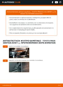 Πώς να πραγματοποιήσετε αντικατάσταση: Φίλτρο αέρα εσωτερικού χώρου na Prius I Sedan (XW10) 1.5 Hybrid (NHW1_)