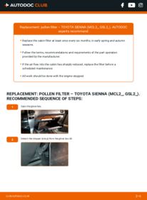 How to carry out replacement: Pollen Filter 3.3 (MCL20_, MCL23_) Toyota Sienna XL20