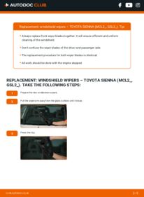 How to carry out replacement: Wiper Blades 3.3 (MCL20_, MCL23_) Toyota Sienna XL20
