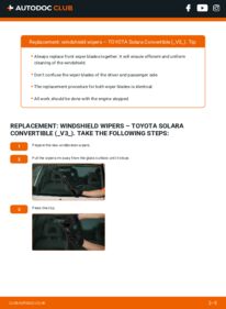 How to carry out replacement: Wiper Blades 3.3 (MCV31_) TOYOTA CAMRY SOLARA Convertible (MCV3_, ACV3_)