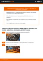 Tutorial passo a passo em PDF sobre a substituição de Escovas do Limpa Vidros no PEUGEOT 104 Coupe