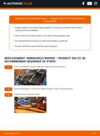 How to carry out replacement: Wiper Blades 1.6 16V (2DNFUF, 2DNFUR) Peugeot 206 cc 2d