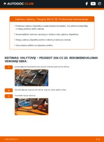 Kaip atlikti keitimą: Peugeot 206 cc 2d 1.6 16V (2DNFUF, 2DNFUR) Valytuvo gumelė