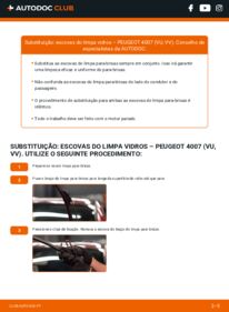 Como realizar a substituição de Escovas do Limpa Vidros 2.2 HDi Peugeot 4007 SUV 4x4