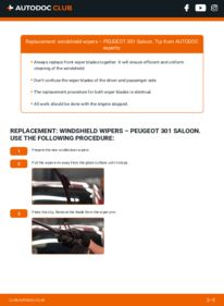 How to carry out replacement: Wiper Blades 1.6 VTi 115 PEUGEOT 301