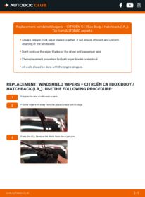 How to carry out replacement: Wiper Blades 2.0 HDi CITROËN C4 I Kasten / Schrägheck (LR_)