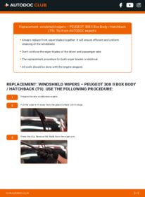 How to carry out replacement: Wiper Blades 1.6 e-HDi 115 (LB9HCG) PEUGEOT 308 II Kasten / Schrägheck (T9)