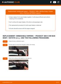 How to carry out replacement: Wiper Blades 1.6 BlueHDi PEUGEOT 308 II SW Van / Stationcar (LC_)