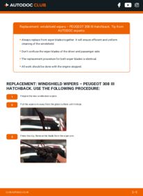 How to carry out replacement: Wiper Blades PureTech 110 (FPHNPL) PEUGEOT 308 III Schrägheck