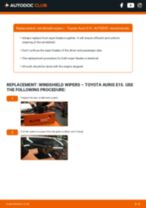 Step by step PDF-tutorial on Wiper Blades TOYOTA AURIS (NRE15_, ZZE15_, ADE15_, ZRE15_, NDE15_) replacement