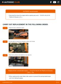 How to carry out replacement: Wiper Blades 2.4 D 4WD (GUN125_) Toyota Hilux VIII