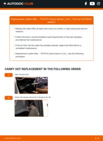 How to carry out replacement: Pollen Filter 2.4 Hybrid (AHV40_) Toyota Camry XV40
