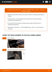 How to carry out replacement: Pollen Filter 3.5 4WD (GSL35_) Toyota Sienna ASL3