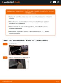 How to carry out replacement: Pollen Filter 4.2 D 4x4 (HZJ7__V, HZJ75RP, HZJ79R) Toyota Land Cruiser J7 Pickup