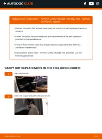 How to carry out replacement: Pollen Filter 4.2 TD (HDJ100_, HDJ100) Land Cruiser 100