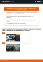 Como substituir o produto Escovas limpa para brisas no meu Twingo II Van / Hatchback (CNO_) 1.2 (CN01, CN06)? Guia passo a passo