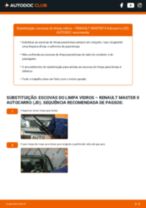 Como substituir o produto Escovas limpa para brisas no meu Master Pro Camião de plataforma / Chassis (HH__, UH__) dCi 130 (HH03, HH13, HH63, UH03, UH13, UH43, UH63, UH73,...? Guia passo a passo