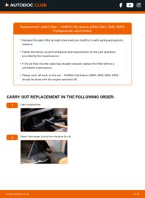 How to carry out replacement: Pollen Filter 1.5 i-VTEC (GM6) City GM6