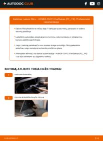 Kaip atlikti keitimą: HONDA CIVIC X Hatchback (FC_, FK) 1.5 VTEC (FK7) Oro filtras, keleivio vieta