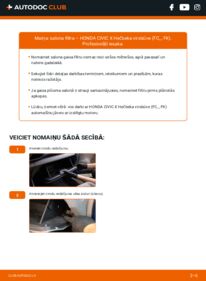 Kā veikt nomaiņu: 1.5 VTEC (FK7) HONDA CIVIC X Hatchback (FC_, FK) Salona filtrs