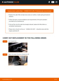 How to carry out replacement: Pollen Filter 1.5 IMA (ZF1) Honda CRZ ZF