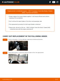 How to carry out replacement: Wiper Blades 1.9 TDI SEAT Cordoba I Vario Kasten / Kombi (6K5)