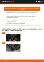 Step by step PDF-tutorial on Pollen Filter AUDI A1 (8X1, 8XF) replacement