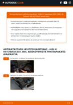 Βήμα-βήμα PDF οδηγιών για να αλλάξετε Φίλτρο αέρα εσωτερικού χώρου σε AUDI A1 (8X1, 8XF)