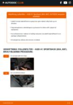 Hvordan skifter man Kabinefilter AUDI A1 Sportback (8XA, 8XK) - manual online