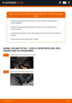 Soli-pa-solim PDF apmācība kā nomaināms AUDI A1 Sportback (8XA, 8XK) Salona filtrs